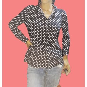Tommy Hilfiger ~ Navy Blue, Gold & White Polka Dot Button-Up Shirt ~ Small